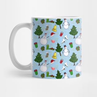 Holiday Doodles on Light Blue Background Mug